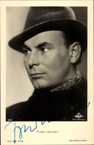 Ak Schauspieler Fred Liewehr, Portrait, Hut, Wien Film 3830/1, Autogramm