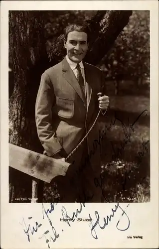 Ak Schauspieler Henry Stuart, Portrait, Reitgerte, Autogramm