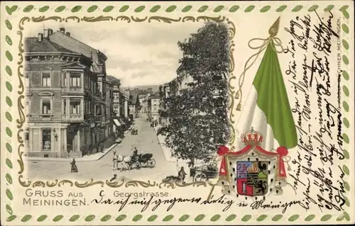 Präge Wappen Passepartout Ak Meiningen in Thüringen, Georgstraße