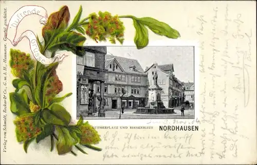 Passepartout Ak Nordhausen am Harz, Lutherplatz, Riesenhaus