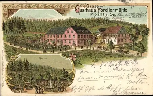 Litho Mosel Zwickau in Sachsen, Gasthaus Forellenmühle