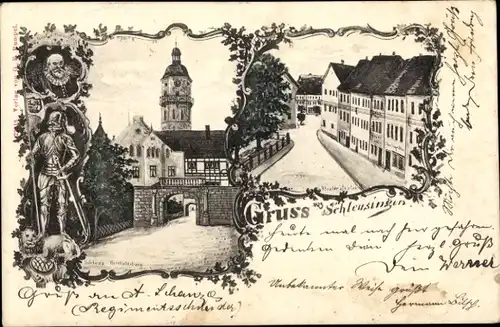 Ak Schleusingen in Thüringen, Schloss, Straßenpartie