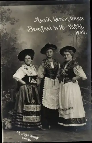 Foto Ak Unna in Westfalen, Musik-Verein, Bergfest 16.-18. Oktober 1908, Volkstrachten