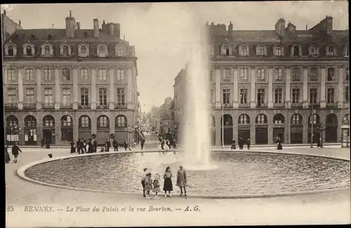 Ak Rennes Ille et Vilaine, Place du Palais und Rue Bourbon