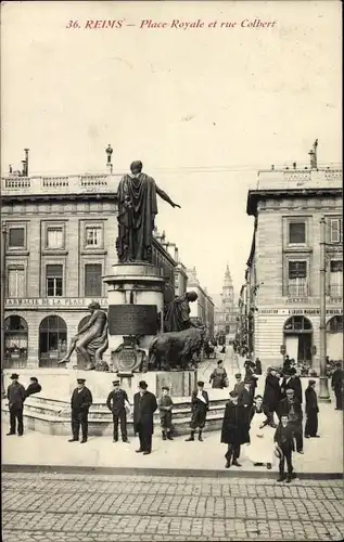 Ak Reims-Marne, Place Royale und Rue Colbert