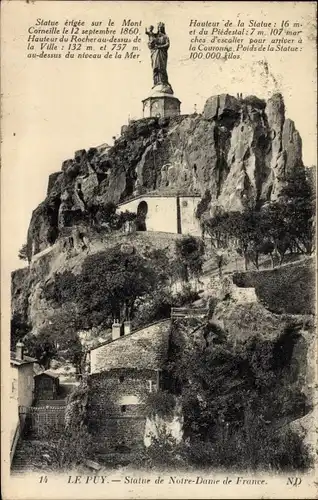 Ak Le Puy en Velay Haute Loire, Statue von Notre Dame de France