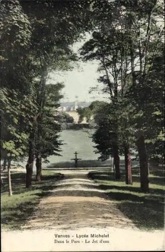 Ak Vanves Hauts de Seine, Lycée Michelet, im Park, Jet d’eau