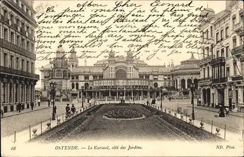 Ak Ostende Westflandern, Der Kursaal, Gärtenküste