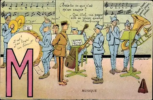 Buchstaben Ak Buchstabe M, französische Soldaten, Musik