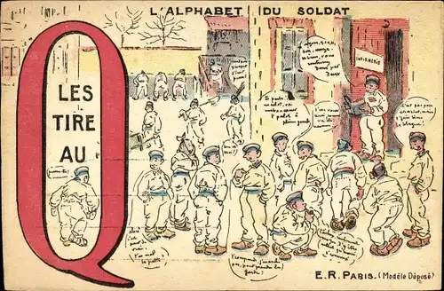 Buchstaben Ak Buchstabe Q, französische Soldaten, Tire-au-Q