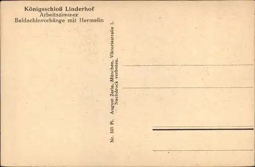 Ak Linderhof Ettal Oberbayern, Schloss Linderhof, Arbeitszimmer, Baldachinvorhänge, Hermelin