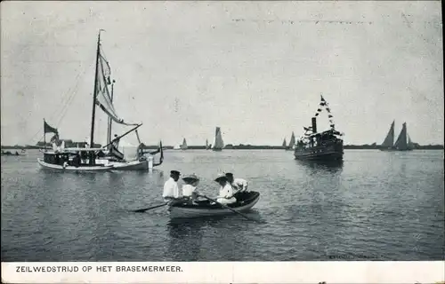 Ak Leiden Südholland Niederlande, Zeilwedstrijd op het Brasemermeer, Stoomboot Carsjens