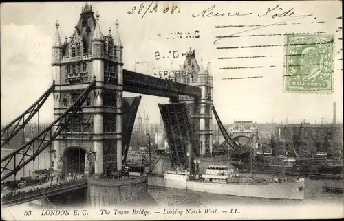 AK London City England, Tower Bridge mit Blick nach Nordwesten