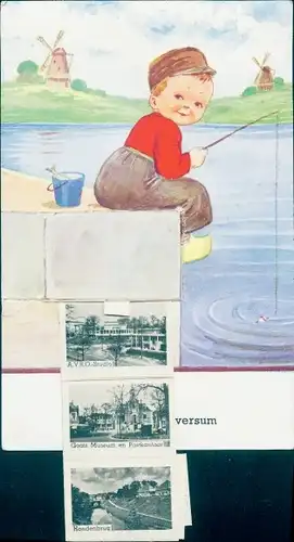 Leporello Ak Hilversum Nordholland Niederlande, Kerkstraat, Goois Museum, Postamt