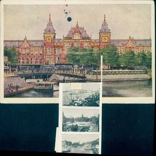 Leporello Künstler Ak Boordt, M. v., Amsterdam Nordholland Niederlande, Hauptbahnhof