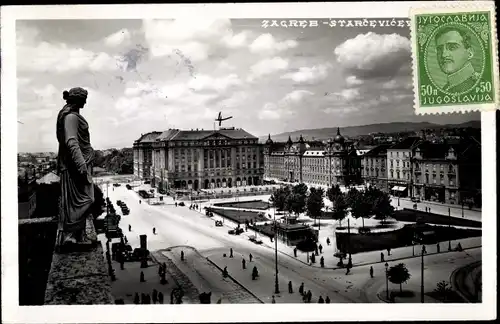 Ak Zagreb Kroatien, Blick auf den Platz, Statue