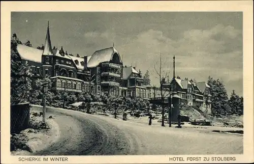 Ak Schierke Wernigerode im Harz, Hotel Fürst zu Stolberg, Winter