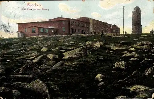 Ak Brocken Nationalpark Harz, Brockenturm, Brockenhotel