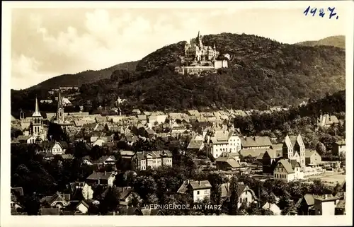 Ak Wernigerode am Harz, Gesamtansicht, Blick zum Schloss