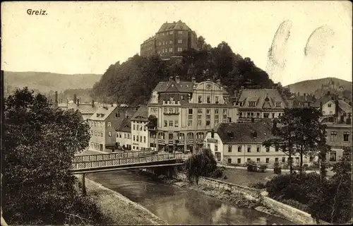 Ak Greiz in Thüringen, Totalansicht, Brücke