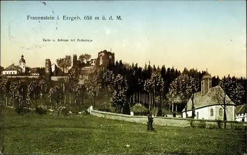 Ak Frauenstein im Erzgebirge, Ruine, Schloss, Parkanlage