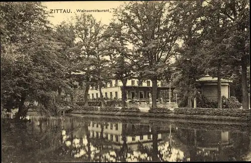 Ak Zittau in der Oberlausitz, Teich, Weinrestaurant