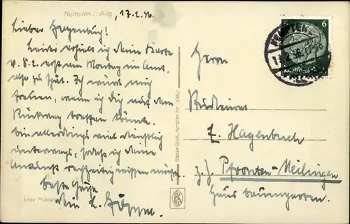 Ak Kempten im Allgäu Schwaben, Totalansicht