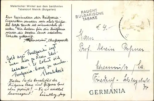 Ak Melnik Bulgarien, Tabakernte, Bauern, Häuser, Balkone