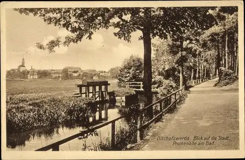 Ak Bischofswerda in Sachsen, Blick auf die Stadt, Promenade am Bad