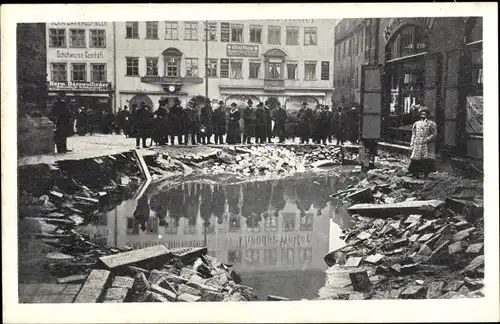Ak Nürnberg in Mittelfranken, Wasserkatastrophe 1909, Aufriss am Obstmarkt