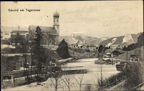 Ak Gmund am Tegernsee Oberbayern, Teilansicht, Kirche