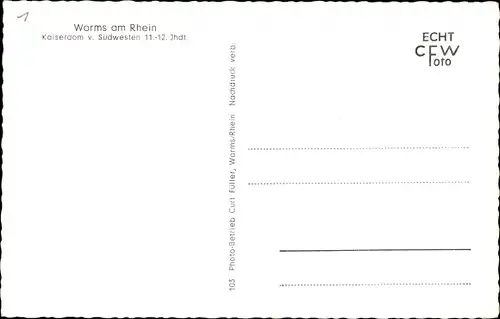 Ak Worms am Rhein, Kaiserdom von Südwesten