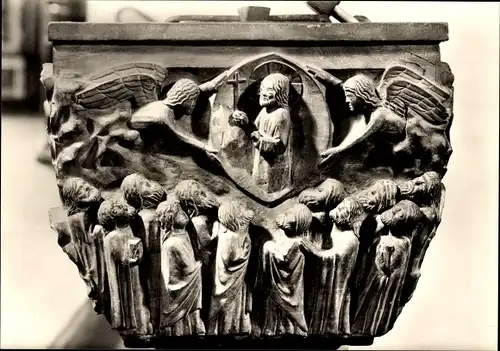 Ak Würzburg am Main Unterfranken, Pfarrkirche St. Burkhard, Spätromanisches Würfelkapitell