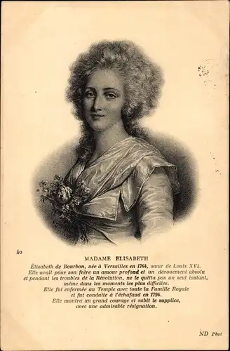 Ak Madame Elisabeth, Elisabeth de Bourbon