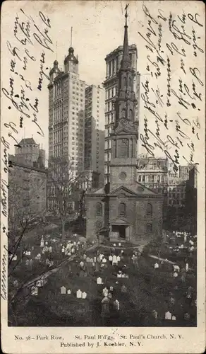 Ak New York City USA, Saint Pauls Kirche, St. Pauls Gebäude
