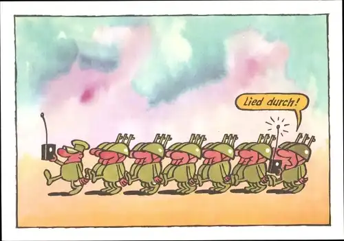 Künstler Ak Moese, Willy, Lied durch, NVA Soldaten marschieren, Funkgerät