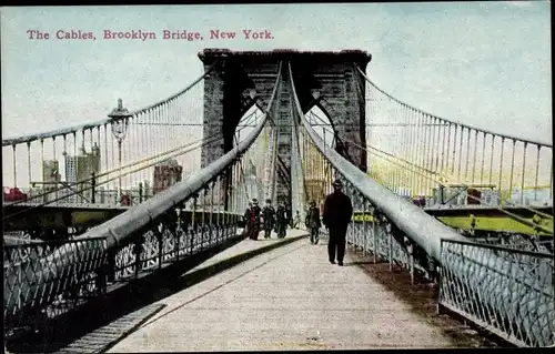 Ak New York City USA, The Cables, Brooklyn Bridge