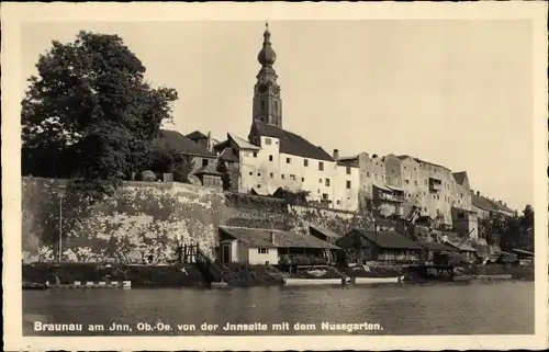 Ak Braunau am Inn Oberösterreich, Innseite, Nussgarten, Turm