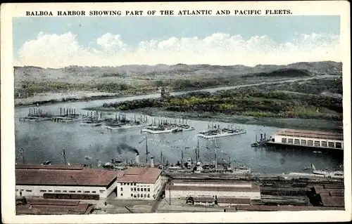 Ak Balboa Panama, Harbor, showing part of the Atlantic and Pacific fleets