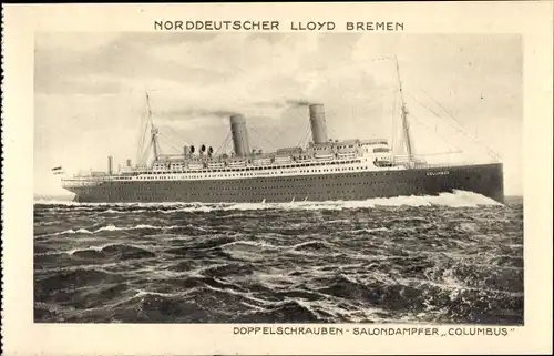 Ak Norddeutscher Lloyd Bremen, Doppelschrauben-Salondampfer Columbus