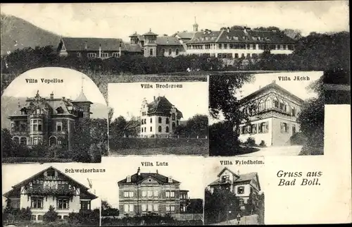 Ak Bad Boll in Württemberg, Villa Vopelius, Villa Brodersen, Villa Lutz, Schweizerhaus, Friedheim