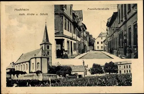 Ak Hochheim am Main, Katholische Kirche, Schule, Frankfurter Straße