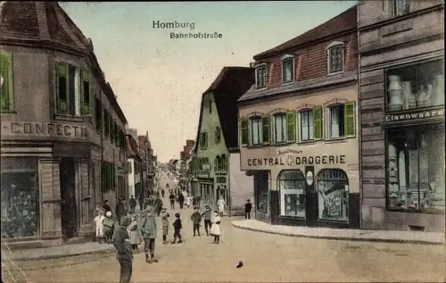 Ak Homburg in der Pfalz Saarland, Bahnhofstraße, Central Drogerie, Inh. Bern. Leschhorn
