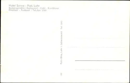 Ak Lahr im Schwarzwald Baden, Hotel Sonne Post