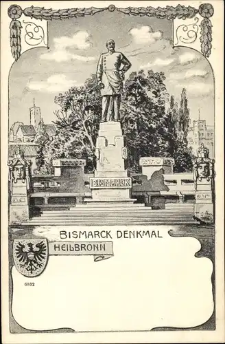 Litho Heilbronn am Neckar, Bismarckdenkmal, Wappen