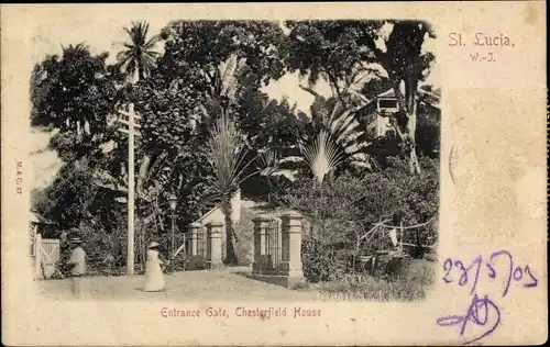 Ak St. Lucia, Britische Westindische Inseln, Karibik, Chesterfield House, Eingangstor