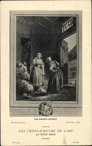 Künstler Ak Baudouin, Die Meisterwerke der Kunst im 18. Jahrhundert, Die überraschten Liebenden