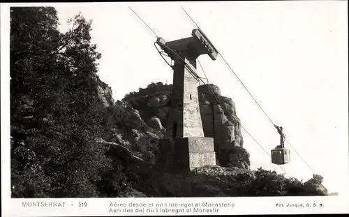 Ak Montserrat Katalonien, Luftaufnahme vom Fluss Llobregat zum Kloster