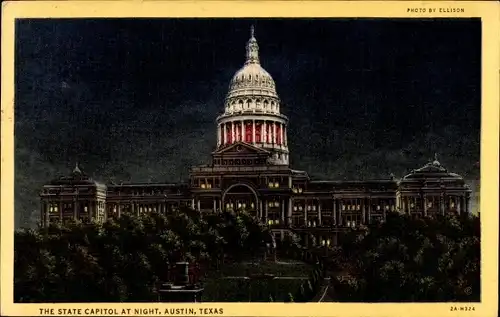 Ak Austin Texas USA, State Capitol bei Nacht