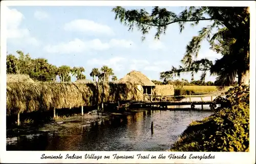 Ak Florida USA, Seminole Indian Village am Tamiami Trail in den Florida Everglades